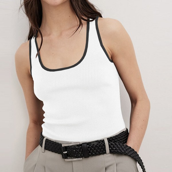 Ärmlös Slimmad Stickad Tanktopp Färgblock Basic Ärmlös Slimmad Väst för Kvinnor Dam Sommar Vit XL