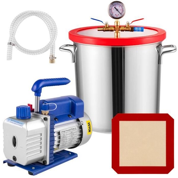 3CFM Vakuumpump - VEVOR - 5 gallon vakuumkammare - Köldmedium djupa paddlar Blå och Silver