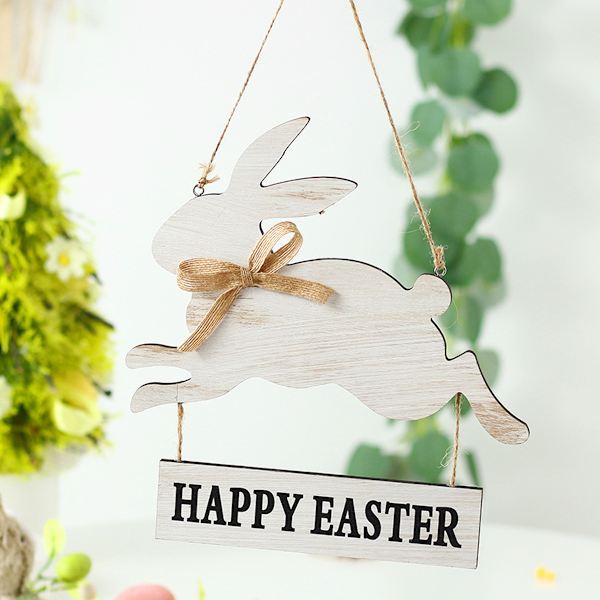 2pcs Wooden Rabbit Hanging Pendant Easter Bunny Craft Ornament