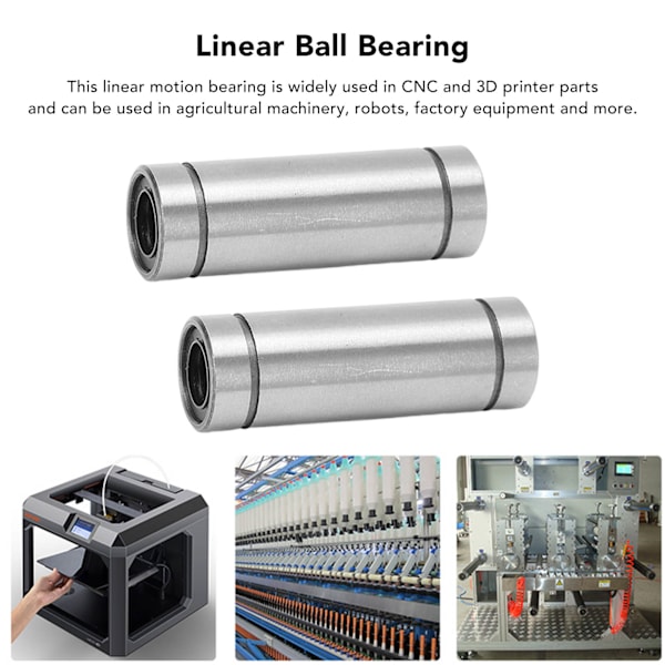 2 st Cylinder Linear Motion Kullagers Nickelpläterad Yta Linjär Skena Guide Tillbehör för 3D-skrivare