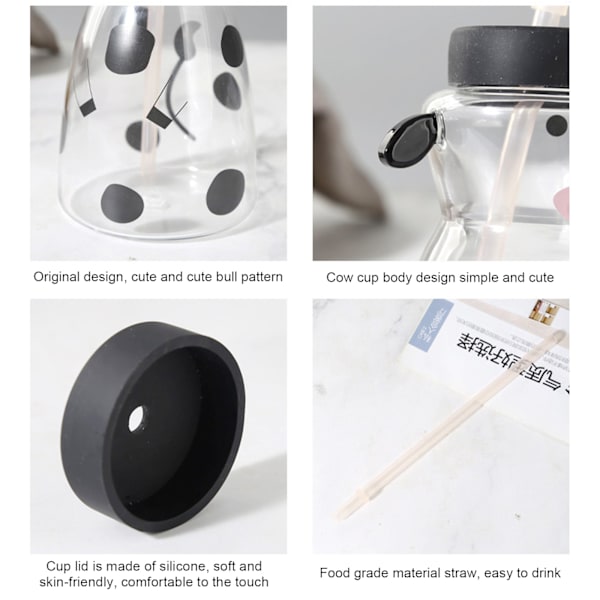 600ML Kreativt Glas Sugrör Mugg Ko Form Glas Mugg med Sugrör