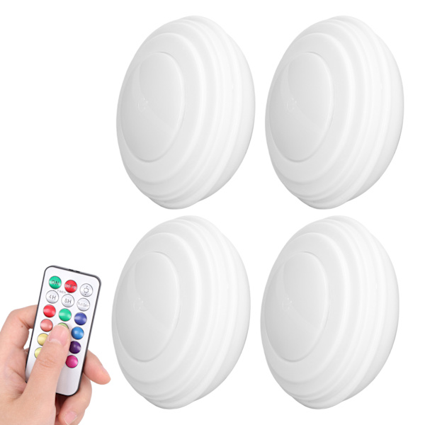 4 st LED Puck Light RGBW 13 Färger Lägen Fjärrkontroll Punch