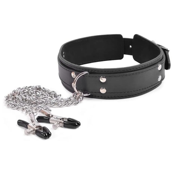 Bröstvårtklämmor Halsband Svart Återanvändbara Justerbara Bröstvårtklämmor Choker Halsband med Kedja för Rollspel
