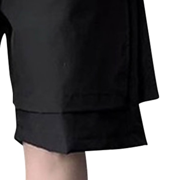 Herr Dubbla Lager Shorts Knälång Dragsko Sidoficka Manlig Falsk Tvådelad Shorts för Herrar Svart XL