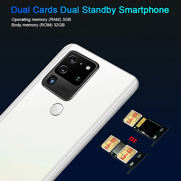 6.52 tum 540x1200 Fingeravtryck Ansiktsigenkänning Dubbla Kort Dubbel Standby Smartphone 100‑240V
