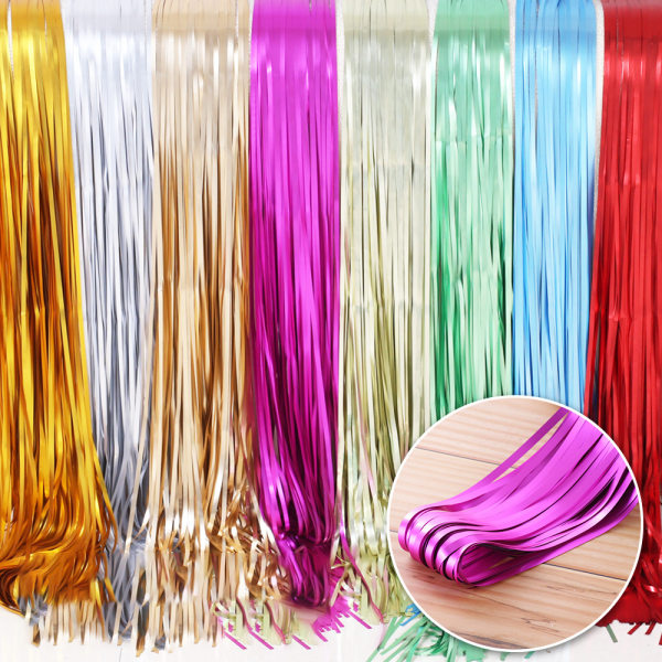 2 Pack Metal Foil Matte Tassel Curtain Party Decor For Props