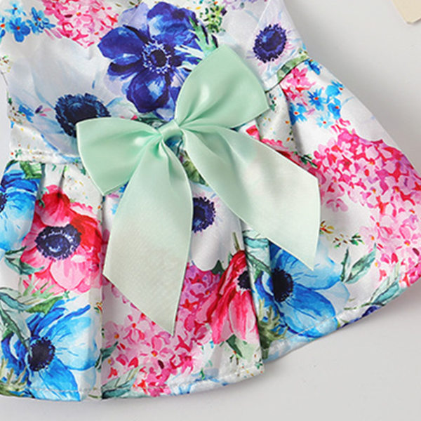 Sommarklänning för Hund Andningsbar Polyester Valpklänning Bedårande Blomstermönster Hund Sommarklänning Rosett Djurklänning Outfit Cyan Rosett M