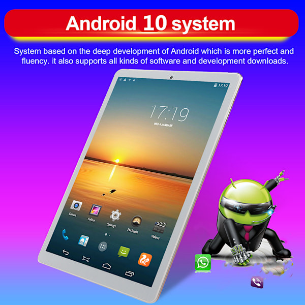 10 tums Android-surfplatta med Quad Core-processor 1280x800 IPS HD-skärm EU-kontakt 110-240V