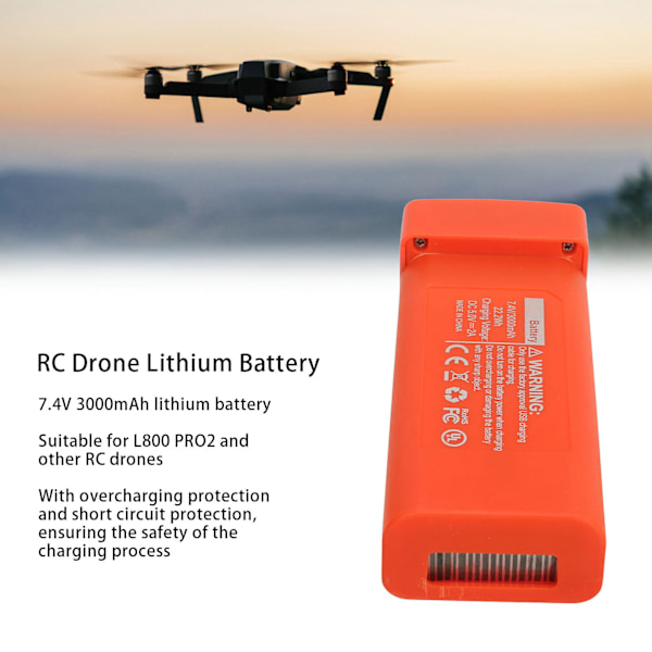 RC Drönare Litiumbatteri 7.4V 3000mAh Drönarbatteri Ersättning för LYZRC L800 PRO2 Orange