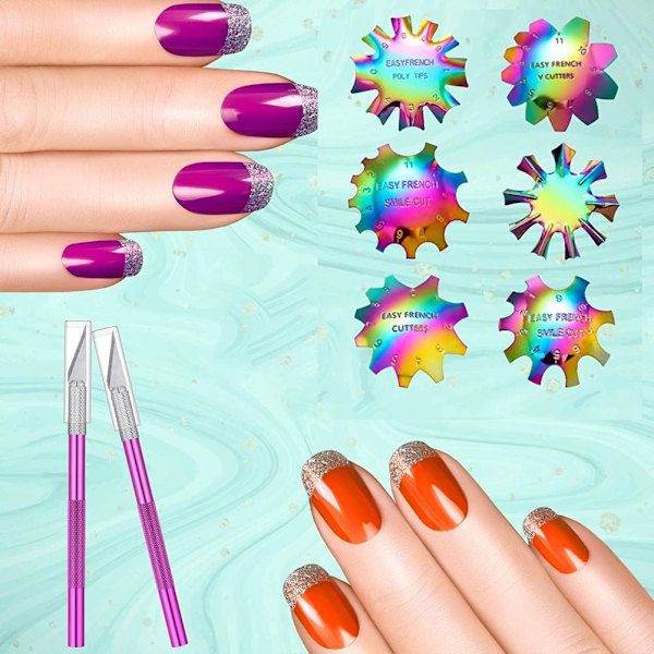 Multifunktionell DIY-plattmodul för kreativa nageldesigner, rostfritt stål Smile Line-skärare med högkvalitativt material, lättanvänd fransk tipp