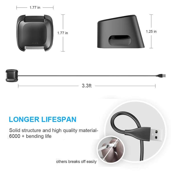 Laddningskabel Kompatibel med Versa Lite Laddare, Ersättnings USB Adapterkabel för Fitbit Versa Smartklocka