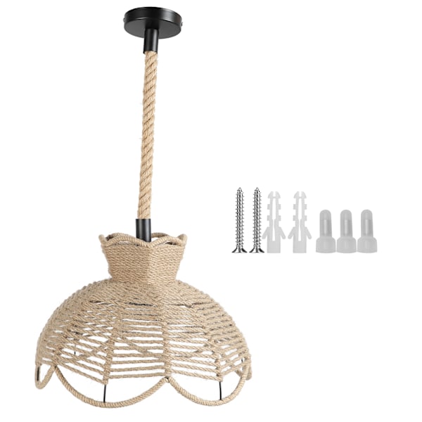 Vävd Rattan Taklampa, Utsökt Boho-stil Handgjord Lampskärm för Naturligt Kustnära Boende