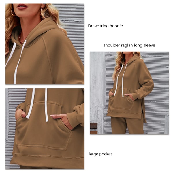 Dam Hoodie Träningsset Casual Mode Lös Tvådelad Långärmad Hoodie Långbyxor Kostym för Utomhusfest Mörkbrunt XL