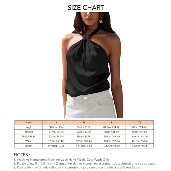 Dam Knoten Halterneck Tank Top Snygg Casual Ärmlös Elegant Enfärgad Sommarskjorta Svart L