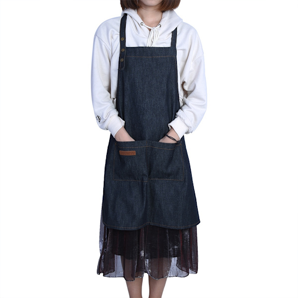 Förkläde i denim, bageri, kök, restaurang, kaffe, arbetsuniform med