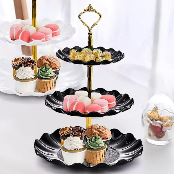 1 st Tårtställ Vit Plast Dessertbord Ställ Set 4 st 3 Vånings Cupcake Displayställ Kakbricka Rack Serveringsbricka Tårtdisplaytorn för Style 1