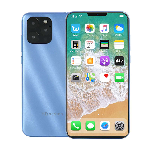 Olåst Smartphone Blå 6 tum 4GB RAM 32GB ROM Ansiktsigenkänning Mobiltelefon för Android 11 100‑240V EU-kontakt