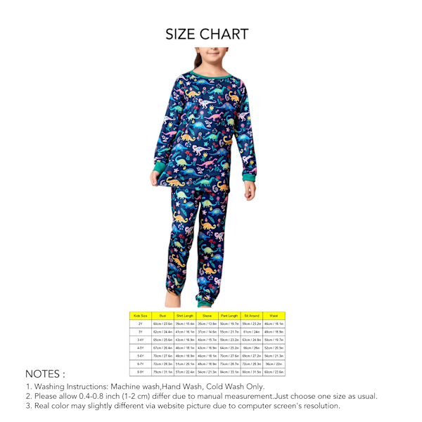 Jul Familj Pyjamas Tecknad Dinosaurie Tryck Rund Hals Långärmad Sovkläder för Hemma Blå BARN 8‑9Å