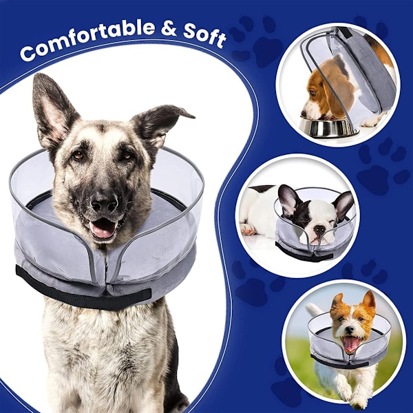 Bark Free Hundmunkhalsband, Uppblåsbar Krage för att hindra hunden från att slicka efter operation, Mjuk Hundkrage som Ersättning med Anti-slick Skydd, Skyddande Kudde L