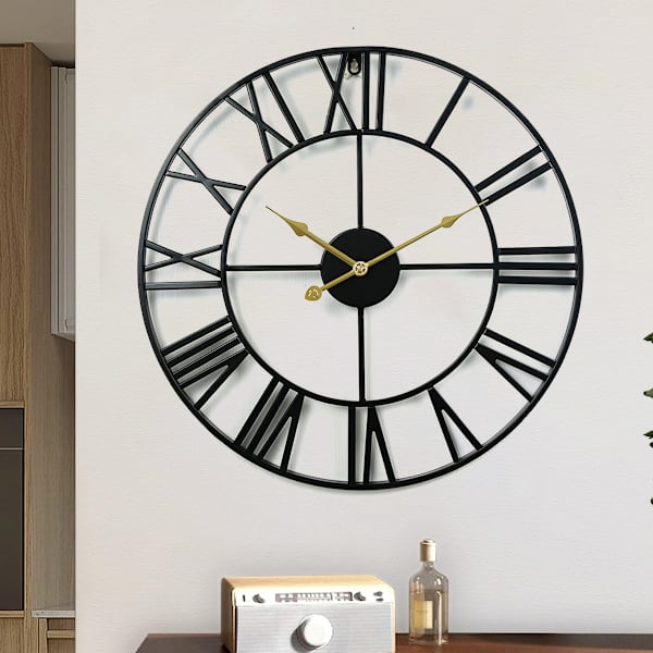 Väggklocka, Metall Retro Romerska Siffror Klocka, 40CM Modern Rund