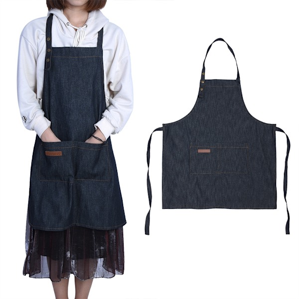 Förkläde i denim, bageri, kök, restaurang, kaffe, arbetsuniform med