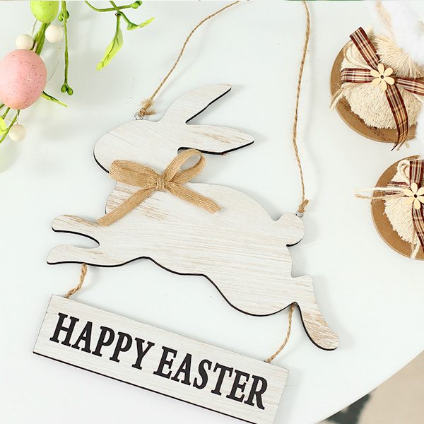2pcs Wooden Rabbit Hanging Pendant Easter Bunny Craft Ornament