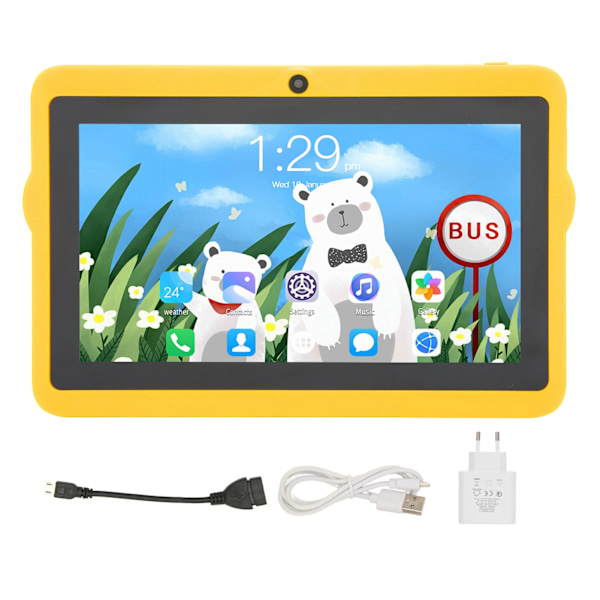 Barnplatta 7 tum 2GB 32GB 8-kärnig CPU för Android 10 Dubbla kameror En enda högtalare Platta med stativ 100‑240V