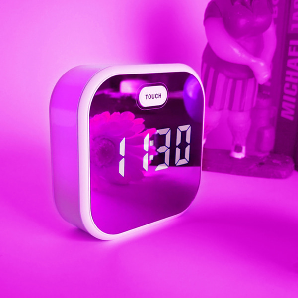 7-färgad LED-väckarklocka med digital LED-display och spegel
