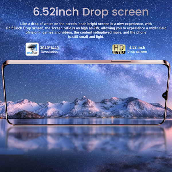 Olåst Smartphone 6,52 tum HD Drop Screen 4GB RAM 64GB ROM 16MP och 8MP Kamera Ansiktsigenkänning 3G Mobiltelefon för Android 12 100V till 240V Lila