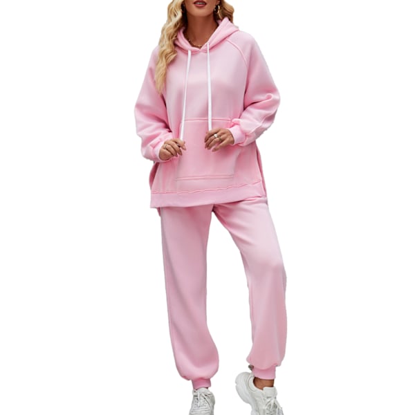 Dam Hoodie Träningsset Casual Mode Lös Tvådelad Långärmad Hoodie Långbyxor Kostym för Utomhusfest Rosa M
