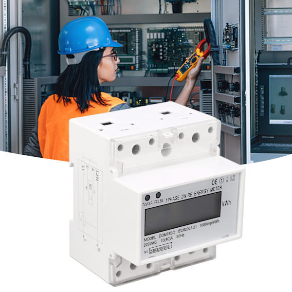 Energimätare 1-fas 2-trådig 4P Digital LCD Kwh Wattmeter Strömförbrukning 35mm DIN-skena Montering AC220V