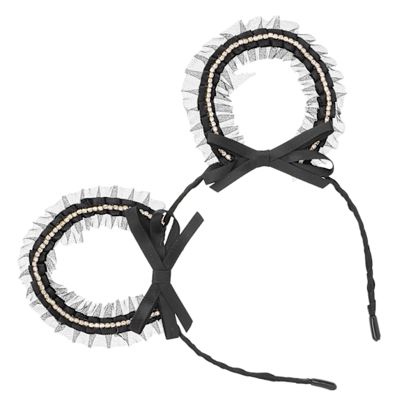 Sött ihåligt diadem med kattöron svart spets damhåraccessoar för Halloweenfest CosplayRound