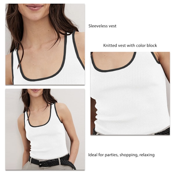 Ärmlös Slimmad Stickad Tanktopp Färgblock Basic Ärmlös Slimmad Väst för Kvinnor Dam Sommar Vit XL