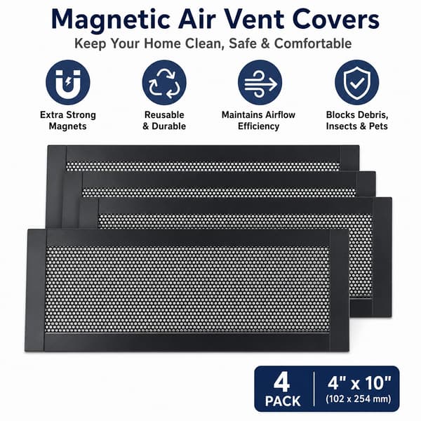 Extra starkt magnetiskt ventilationsgaller för golv, 4-pack (4'' x 10''), återanvändbart skydd för luftgaller