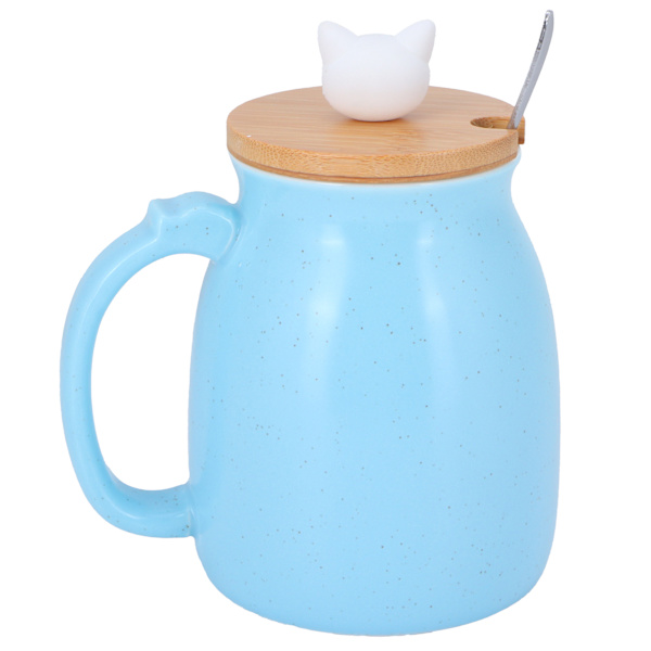 450 ml söt katt keramikmugg mjölk kaffe tekopp med lock sked