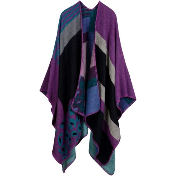 Kvinnors Color Block Sjal Wrap Plus Size Cardigan Poncho Cape