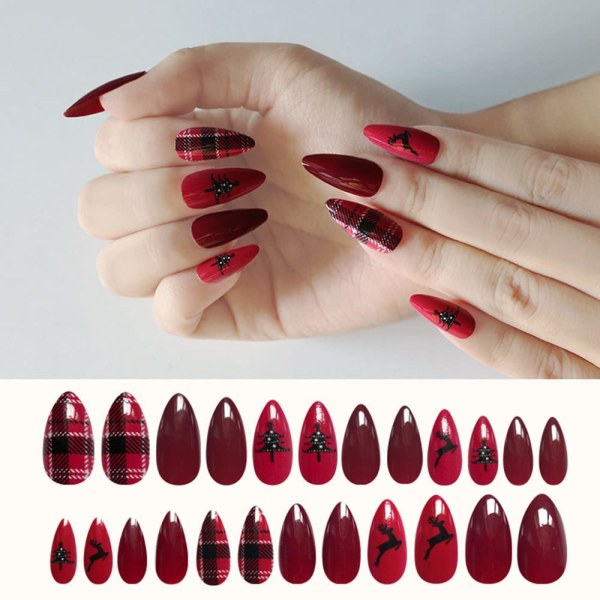 Tryck på naglar Medellånga Fake Nails Akrylnaglar Röda
