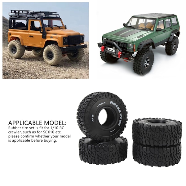 4 st 1/10 RC Crawler Däck Slitstarka Bra Grepp Halkskydd RC Gummihjul Däckset För SCX10