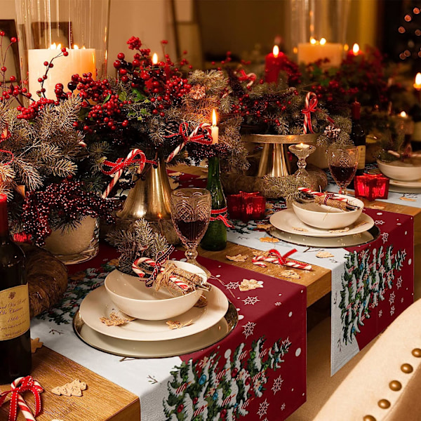 Christmas Table Runner, Christmas Snowflake Elk Rustic Table