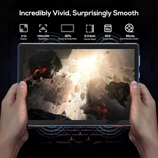 8,1 tums samtalsplatta för Android 12 5G Dual Band WiFi 4GB 64GB Främre 800W Bakre 1300W 1920x1200 Octa Core-platta 100–240V Blå EU-kontakt