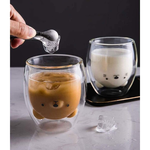 Hwagui - Söt kopp dubbelvägg glasmugg, espressokopp i glas,
