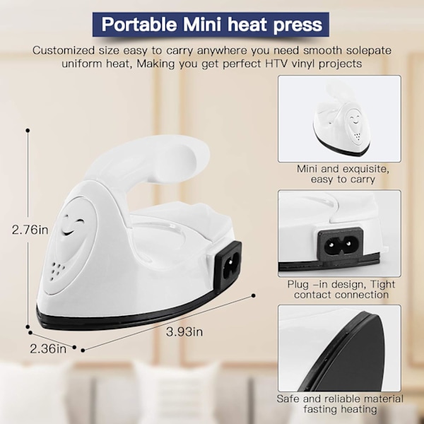 Mini pysselstrykjärn, mini värmepress, mini strykjärn, bärbar, praktisk värmepress, litet strykjärn med laddstation, tillbehör för white