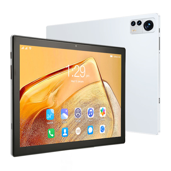 10-tums surfplatta för Android 11 6G 256G 5G WIFI Octa Core-processor Fram 1600W Bak 3200W 4G Samtalssurfplatta EU-kontakt 100–240V Silver EU-kontakt