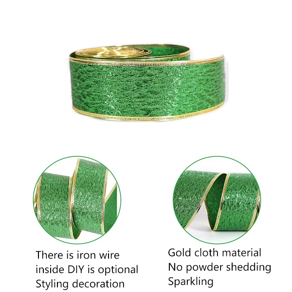 St Patrick's Day Green Glitter Wired Ribbon for Gift Wrapping,
