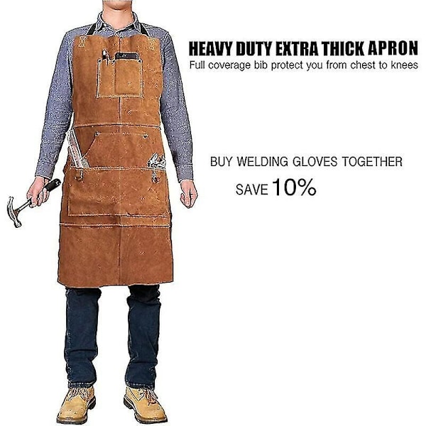 Leather Carpenter Förkläde Arbetsförkläde Med 6 Verktygsfickor Svetsförkläde För Herr Dam Värmebeständig Flamskyddad Verkstad - Perfet
