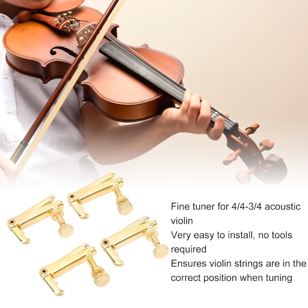 4 st Finstämmare för Violin Gyllene Metall Slitstark Strängfinstämmare för 4/4 3/4 Violin
