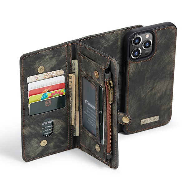 iPhone 15 Pro CaseMe Plånbok Magnet splittläder  Svart Svart aska