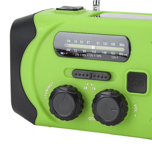 Handvevad FM Nödradiogrön Solcellsdriven Multifunktionell LED-ficklampa SOS-larm EU-frekvens