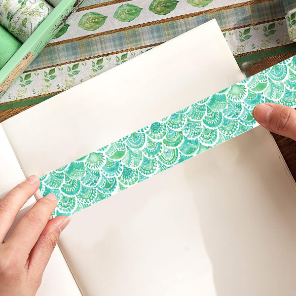 12 rullar Washi-tejp set, söta gröna växter blommor djur,