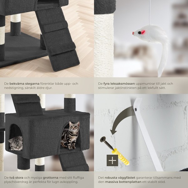 tectake Katt klösträd, klösmöbel Barney Svart